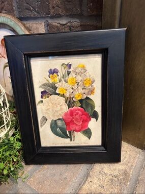 Framed Vintage Floral Art Print - Black Frame, Multi-Color